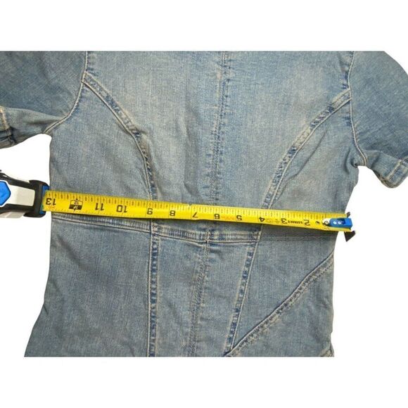 Zara Womens Denim Midi Jean Dress Size S Blue Short Sleeve Slit 7227/082 NWOT - Picture 7 of 9